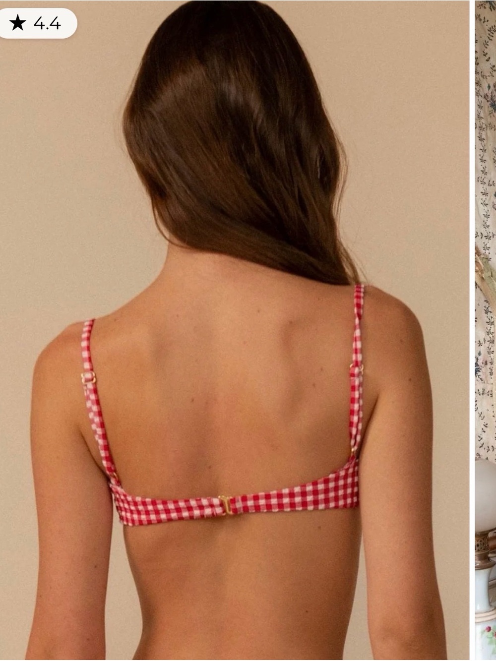 MONTCE RED MICRO GINGHAM PETAL BIKINI TOP & ADDED COVERAGE LULU BOTTOMS, SIZE M - Picture 4 of 11